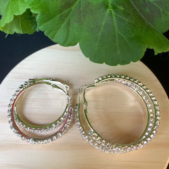 Big Silver Crystal Hoop Earrings - Picture 4 of 8